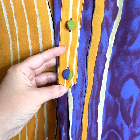 Vintage Marshall Rousso Abstract Print Sheer Long Sleeve Tunic Women's Size L - Picture 6 of 10